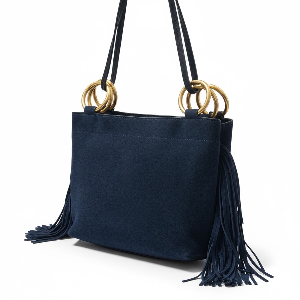 Tory Burch Suede Fringe Ring Tote – Navy | EUC Festival Ready - Picture 5 of 17